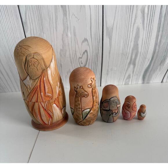 Vintage Russian Carved Wooden Noah's Ark Nesting Signed - Picture 3 of 9